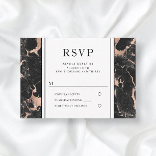 Elegant Rose Gold Black Marble Wedding RSVP