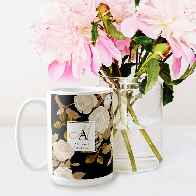 Elegant Rose Gold Black Monogram Coffee Mug (Chic Elegant Design Mug For Some One Special. )