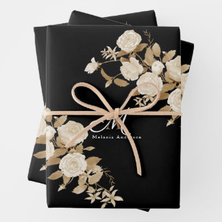 Elegant Rose Gold Black Monogram Wrapping Paper Sheet