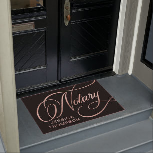 Elegant Rose Gold & Black Notary Loan Agent Doormat