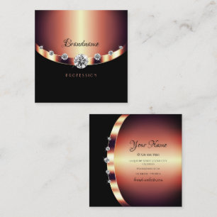 Elegant Rose Gold Black Sparkling Jewels Diamonds Square Business Card