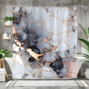 Elegant Rose Gold Black White Marble Shower Curtain