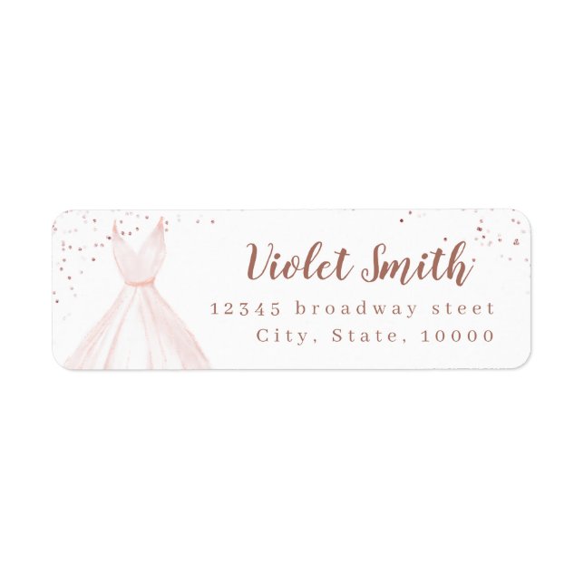 Elegant rose gold & blush dress return address label (Front)