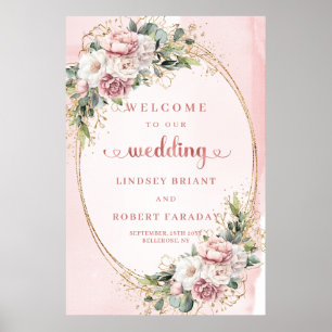 Elegant Rose Gold Blush Floral Wedding Welcome Poster