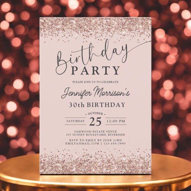 Elegant Rose Gold Blush Glitter 30th Birthday Invitation (Creator Uploaded)