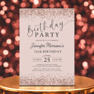 Elegant Rose Gold Blush Glitter 30th Birthday Invitation