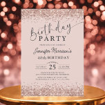 Elegant Rose Gold Blush Glitter 40th Birthday Invitation<br><div class="desc">Celebrate 40 fabulous years with this Elegant Rose Gold Blush Glitter Birthday Invitation! Designed with a soft blush pink background and sparkling faux rose gold glitter accents, this invitation sets the tone for a chic and stylish celebration. Fully editable, it allows you to customise the age, name, and party details—making...</div>