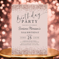 Elegant Rose Gold Blush Glitter 50th Birthday