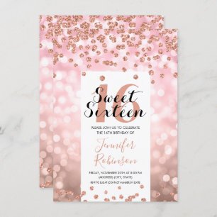 Elegant Rose Gold Blush Glitter Sweet 16 Invitation