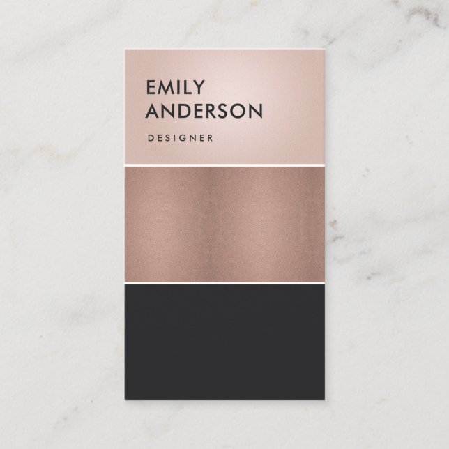 ELEGANT ROSE GOLD BLUSH PINK COPPER BLACK STRIPS BUSINESS CARD (Front)