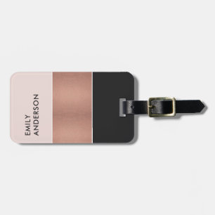 ELEGANT ROSE GOLD BLUSH PINK COPPER  BLACK STRIPS LUGGAGE TAG