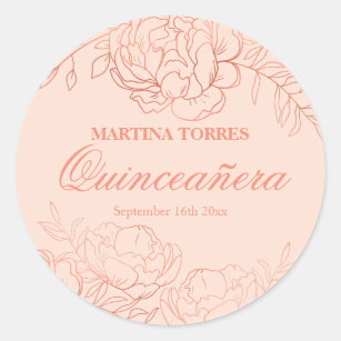 Elegant Rose Gold Blush Pink Floral Quinceanera Classic Round Sticker
