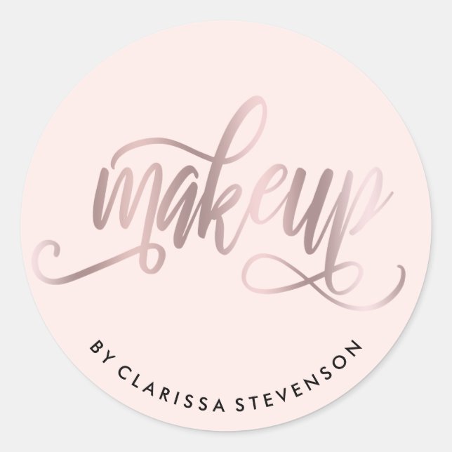 Elegant rose gold & blush pink makeup artist classic round sticker (Front)