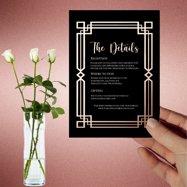 Elegant Rose Gold Border on Black Details Card (Creator Uploaded)