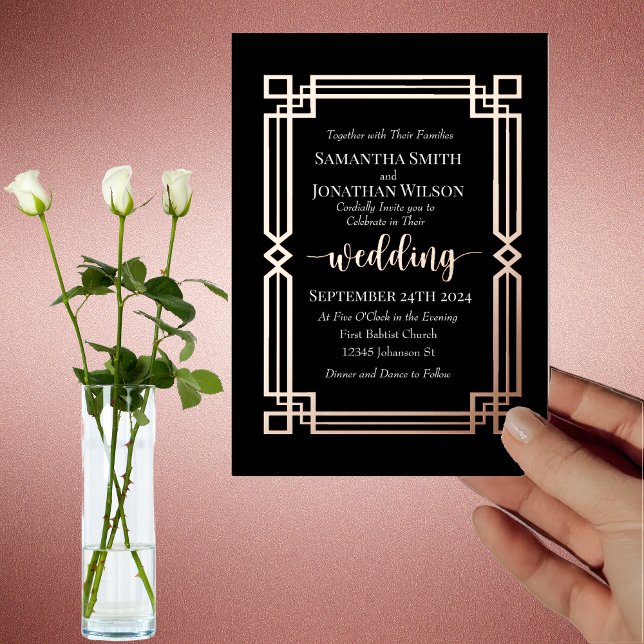 Elegant Rose Gold Border on Black Wedding Real (Creator Uploaded)