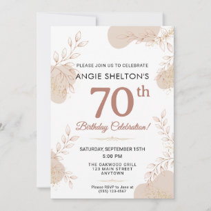Elegant Rose Gold Botanical 70th Birthday Invitation