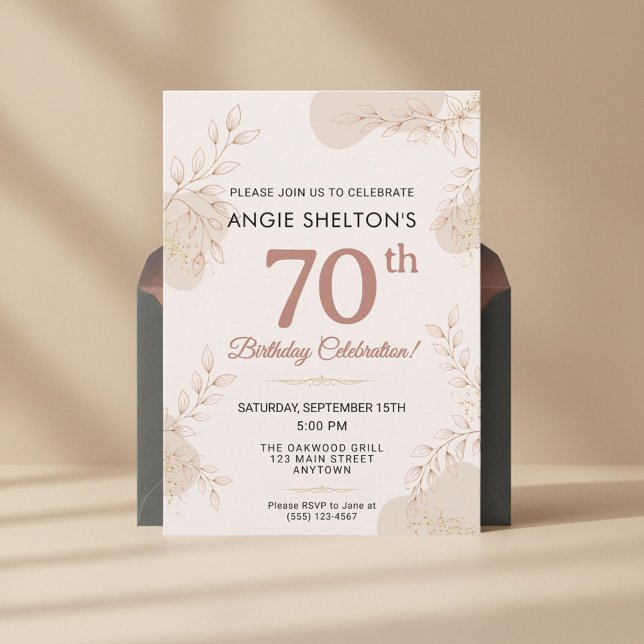 Elegant Rose Gold Botanical 70th Birthday Invitation (Creator Uploaded)