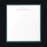 Elegant Rose Gold Botanical Branch Teal Frame Notepad<br><div class="desc">Elegant rose gold line art botanical branch logo with dark teal frame,  personalised with name,  notepad.  Text font style and colour can be customised.</div>