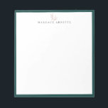 Elegant Rose Gold Botanical Branch Teal Frame Notepad<br><div class="desc">Elegant rose gold line art botanical branch logo with dark teal frame,  personalised with name,  notepad.  Text font style and colour can be customised.</div>