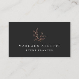 Elegant Rose Gold Botanical Logo Black Business Card