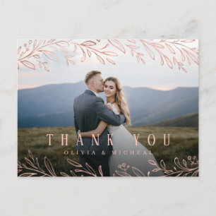 Elegant rose gold botanical photo thank you postcard