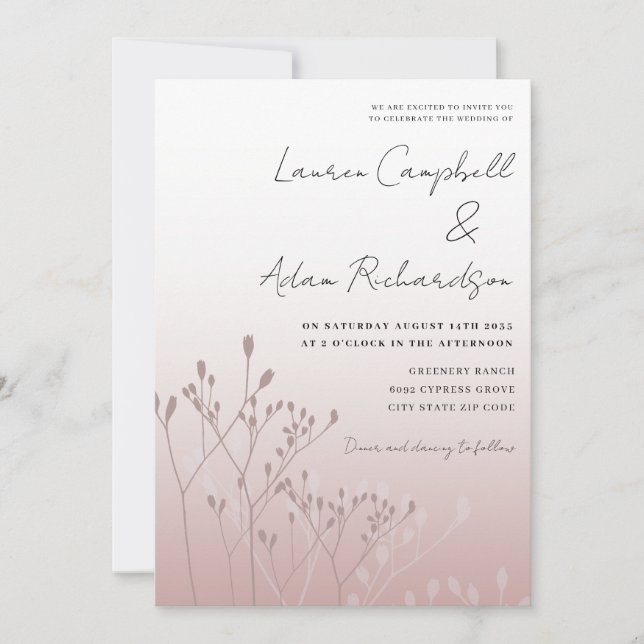 Elegant Rose Gold Botanical Wedding Invitation (Front)