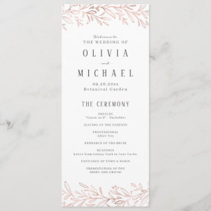 Elegant rose gold botanical wedding program