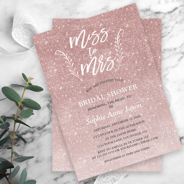 Elegant Rose Gold Bridal Shower Bachelorette Invitation (#bridalshower #misstomrs)