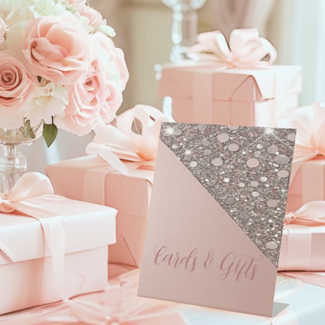 Elegant Rose Gold Bridal Shower Cards & Gifts  Pedestal Sign (Direct guests in style with this elegant rose gold bridal shower cards & gifts table sign.)