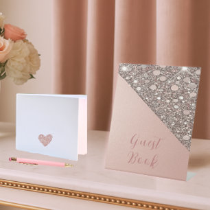 Elegant Rose Gold Bridal Shower Guest Book Pedestal Sign