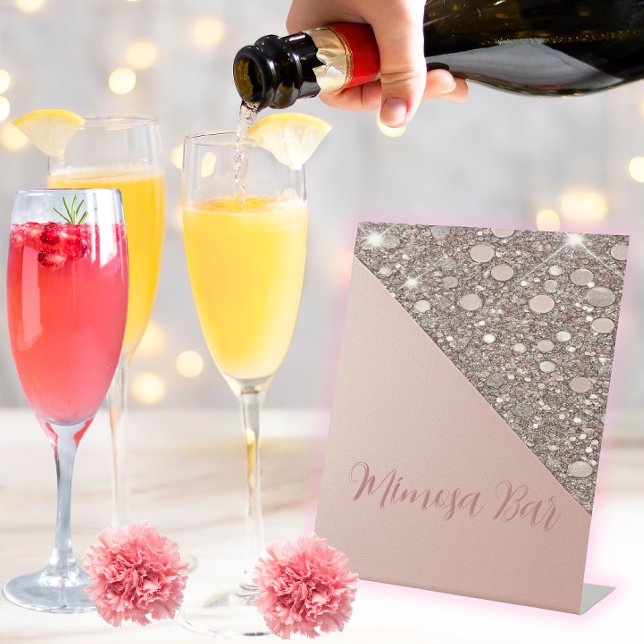 Elegant Rose Gold Bridal Shower Mimosa Bar Pedestal Sign (Pour the bubbly in style with this elegant rose gold mimosa bar sign—perfect for bridal brunches.)