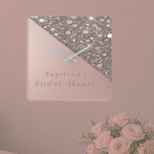 Elegant Rose Gold Bridal Shower Square Wall Clock