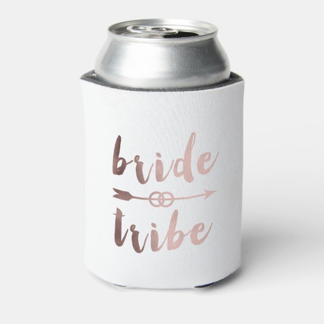 elegant rose gold bride tribe arrow wedding rings can cooler (Can Back)