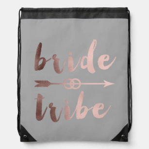 elegant rose gold bride tribe arrow wedding rings drawstring bag