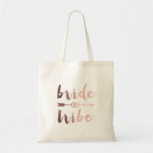 elegant rose gold bride tribe arrow wedding rings tote bag