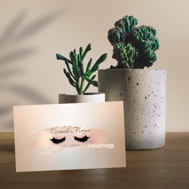 Elegant Rose Gold Brush Stroke,Faux Lashes Mini Business Card (Creator Uploaded)