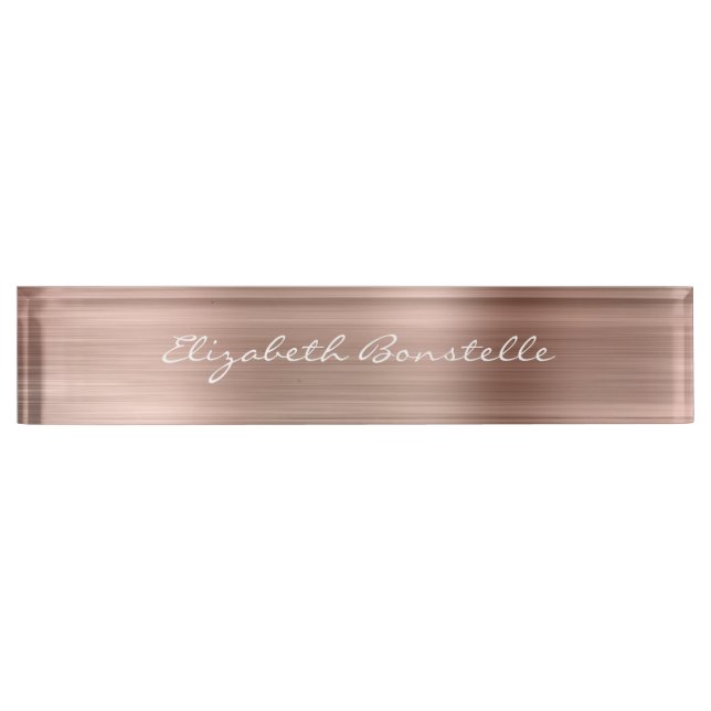 Elegant Rose Gold Brushed Metal Foil Handwriting Nameplate (Front)