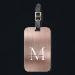 Elegant Rose Gold Brushed Metal Script Monogram Luggage Tag<br><div class="desc">Pink Rose Gold Brushed Metal Script Monogram Cute Bag Tag</div>