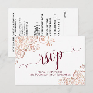 Elegant Rose Gold & Burgundy Calligraphy Wedding RSVP Card