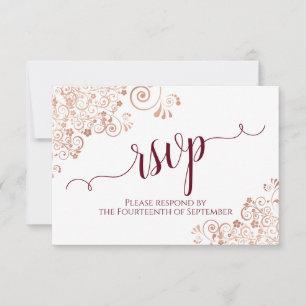 Elegant Rose Gold & Burgundy Calligraphy Wedding RSVP Card