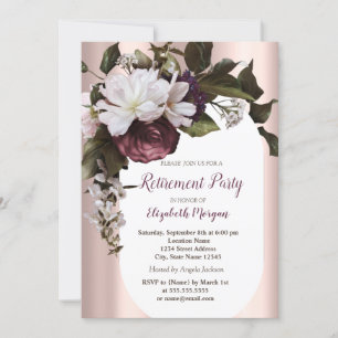 Elegant Rose Gold Burgundy Flowers Retirement  Invitation