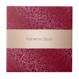 Elegant rose gold & burgundy geometric pattern ceramic tile
