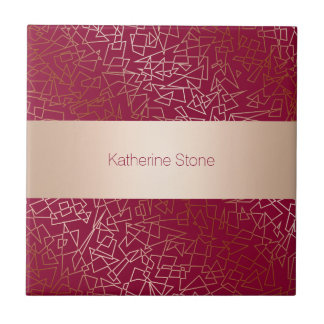 Elegant rose gold & burgundy geometric pattern ceramic tile