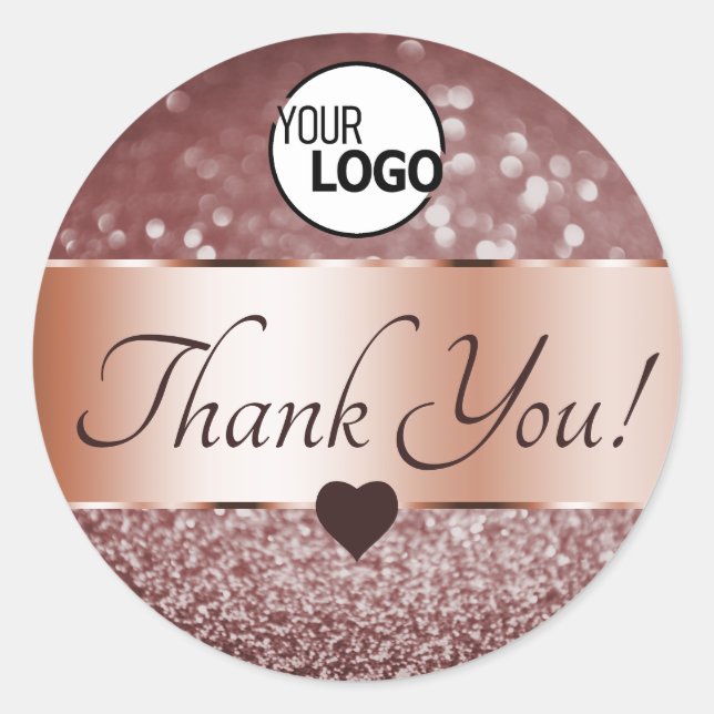 Elegant Rose Gold Burgundy Glitter Stars Thank You Classic Round Sticker (Front)