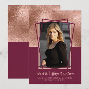 Elegant rose gold burgundy sweet sixteen birthday invitation