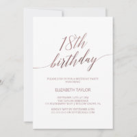 Elegant Rose Gold Calligraphy 18th Birthday