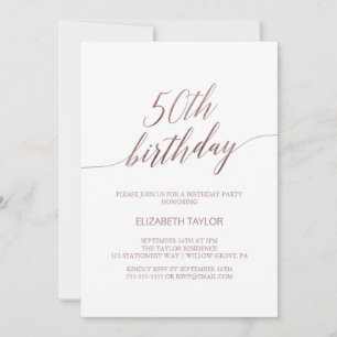Elegant Rose Gold Calligraphy 50th Birthday Invitation