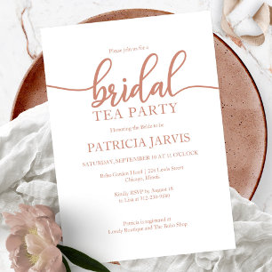 Elegant Rose Gold Calligraphy Bridal Tea Party Invitation