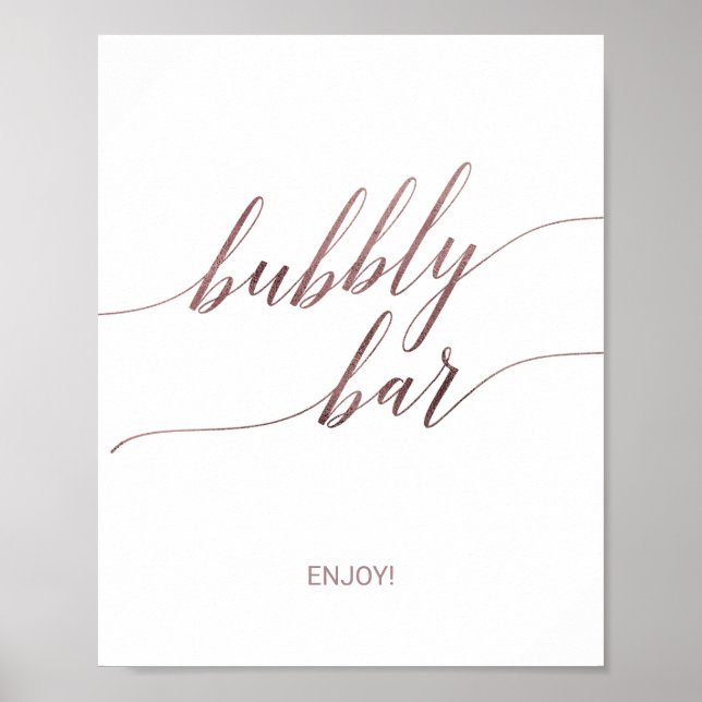 Elegant Rose Gold Calligraphy Bubbly Bar Sign (Front)