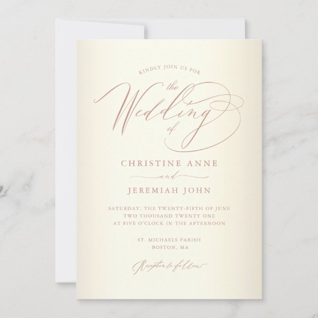 Elegant Rose Gold Calligraphy Champagne Wedding Invitation (Front)